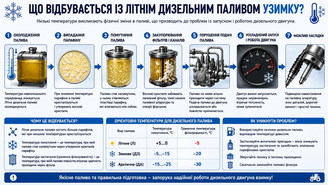 Інфографіка «Що відбувається із літнім дизельним паливом узимку?»