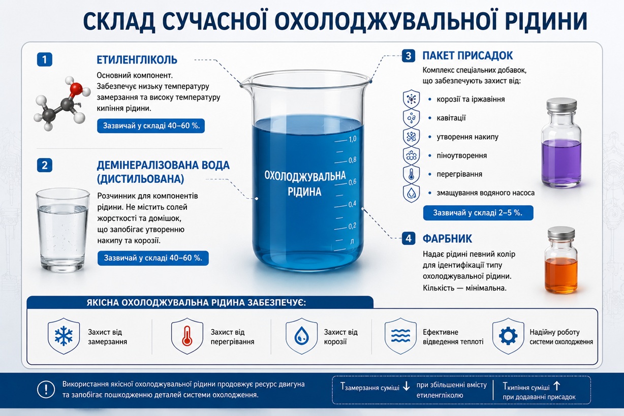 Склад сучасної охолоджувальної рідини